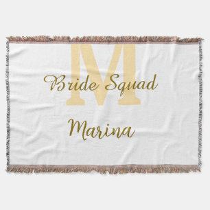 Bride squad monogram golden bridal shower simple throw blanket