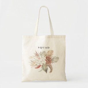 Bride Squad Pampas Dried Grass Tropical Floral Tote Bag