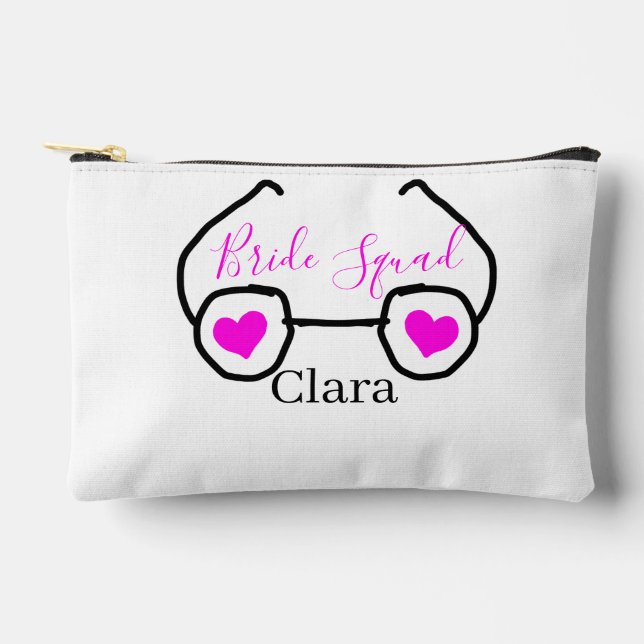 Bride squad pink black googles heart bridesmaid  accessory pouch (Front)