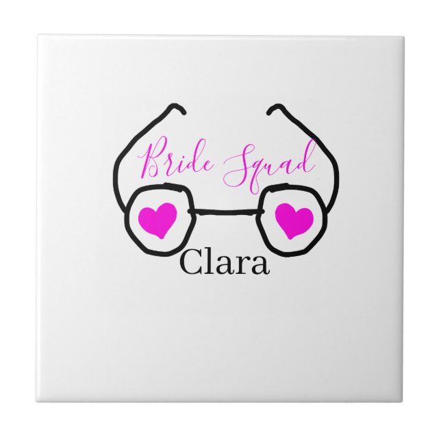 Bride squad pink black googles heart bridesmaid  ceramic tile (Front)