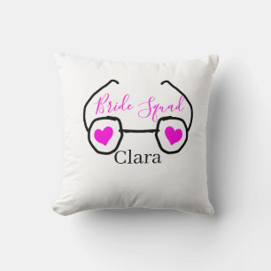 Bride squad pink black googles heart bridesmaid cushion