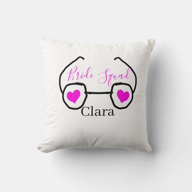 Bride squad pink black googles heart bridesmaid  cushion (Front)