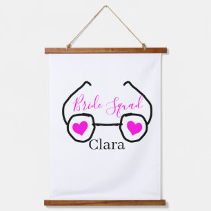 Bride squad pink black googles heart bridesmaid hanging tapestry