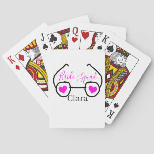 Bride squad pink black googles heart bridesmaid playing cards