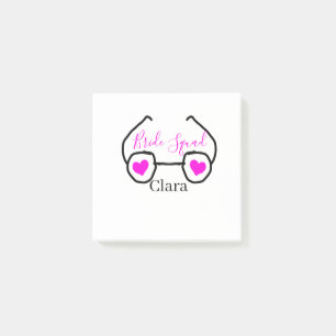 Bride squad pink black googles heart bridesmaid post-it notes