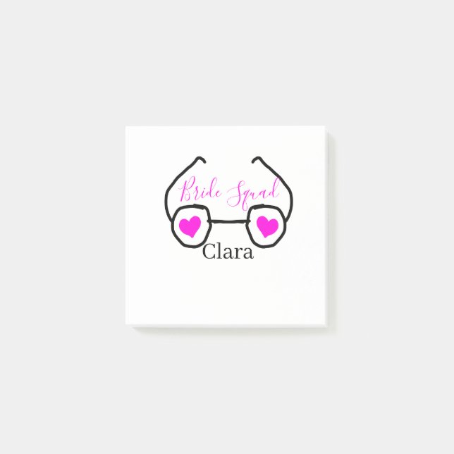 Bride squad pink black googles heart bridesmaid  post-it notes (Front)