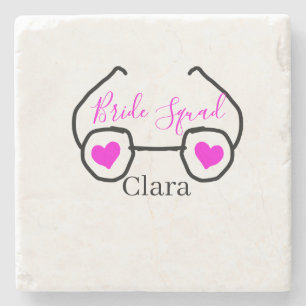 Bride squad pink black googles heart bridesmaid stone coaster