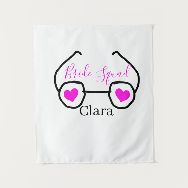 Bride squad pink black googles heart bridesmaid  tapestry (Front)