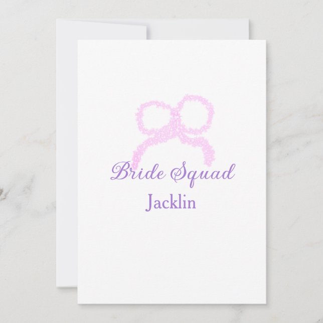 Bride squad pink glitter bow star bridesmaid name  invitation (Front)