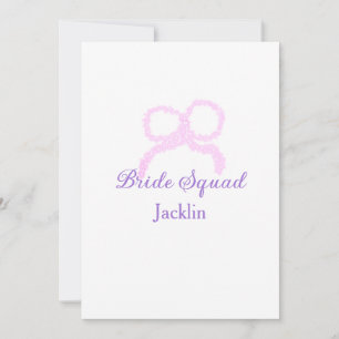 Bride squad pink glitter bow star bridesmaid name invitation