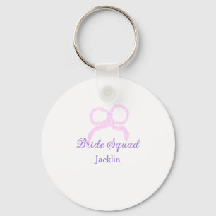 Bride squad pink glitter bow star bridesmaid name  key ring