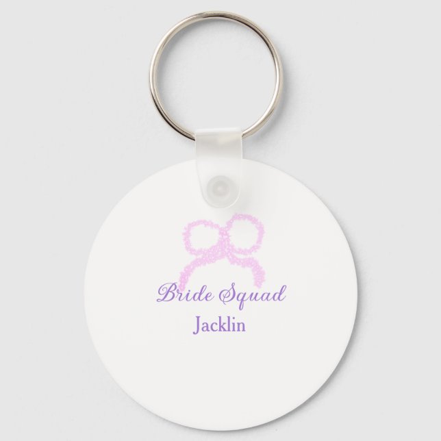 Bride squad pink glitter bow star bridesmaid name  key ring (Front)