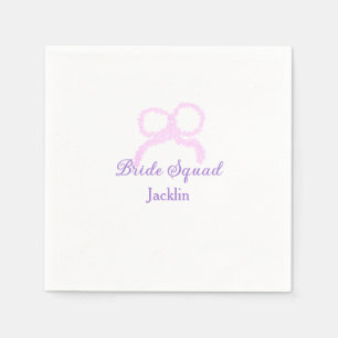 Bride squad pink glitter bow star bridesmaid name napkin