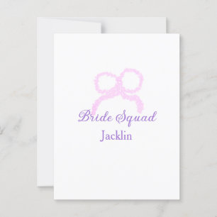 Bride squad pink glitter bow star bridesmaid name postcard