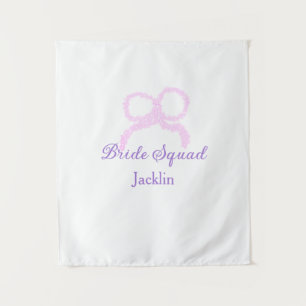 Bride squad pink glitter bow star bridesmaid name tapestry