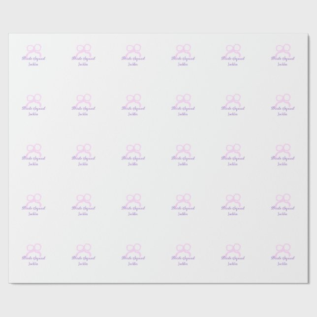 Bride squad pink glitter bow star bridesmaid name  wrapping paper (Flat)