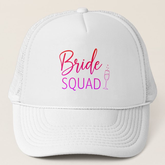 Bride Squad Pink Gradient Trucker Hat (Front)