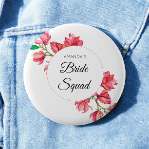 Bride Squad Pink White Team Bride Floral  6 Cm Round Badge