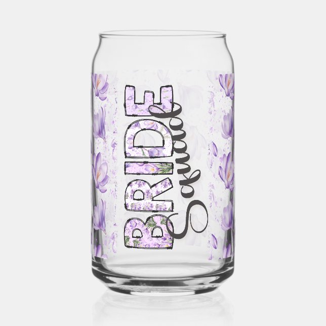 Bride Squad Purple Flowers Can Glass (Left)