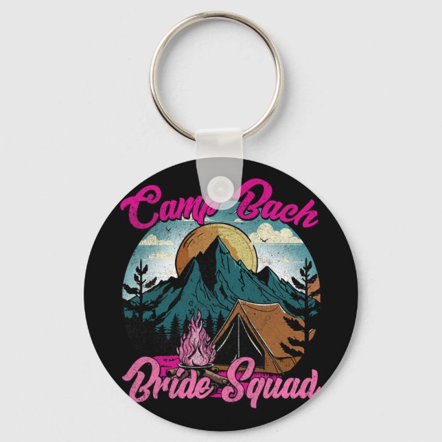 Bride Squad Retro Camping Camp Bachelorette Party  Key Ring (Front)