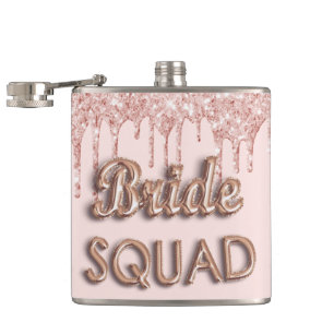Bride squad rose gold glitter blush bachelotette hip flask