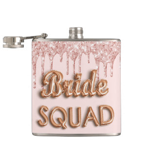 Bride squad rose gold glitter pink bachelotette hip flask