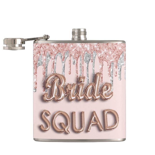 Bride squad rose gold glitter siver bachelotette hip flask (Opened)