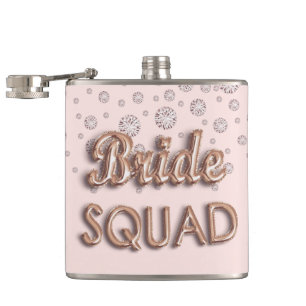 Bride squad rose gold pink diamonds bachelotette hip flask