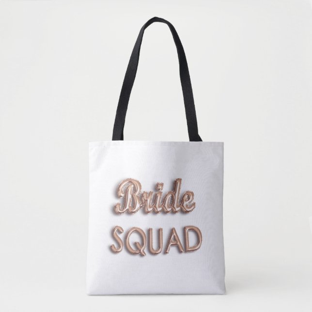 Bride squad rose gold white bachelotette tote bag (Front)