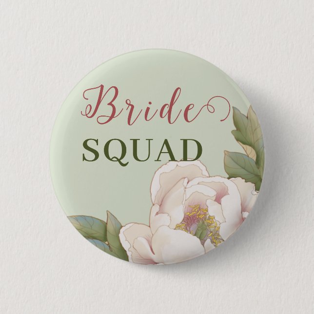 Bride Squad Sage and Blush Pink Floral  Button (Front)
