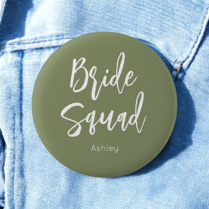 Bride Squad Sage Green White Wedding Button