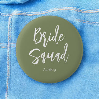 Bride Squad Sage Green White Wedding Button