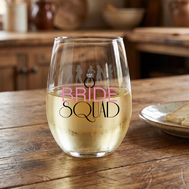 Bride Squad Silhouettes Pink ID252 Stemless Wine Glass (Creator Uploaded)