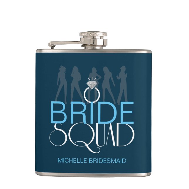 Bride Squad Silhouettes White on Dark  ID252 Hip Flask (Front)