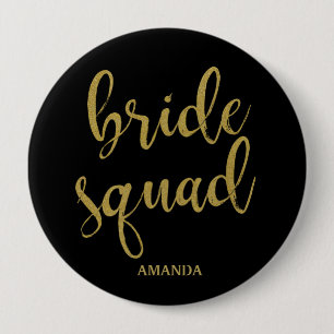 Bride Squad Stylish Calligraphy Gold Glitter 10 Cm Round Badge