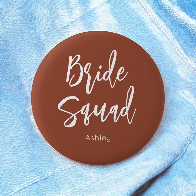 Bride Squad Terracotta Brown White Wedding 6 Cm Round Badge (Creator Uploaded)