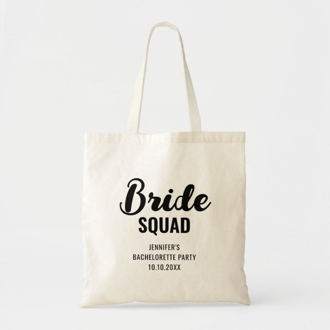 Bride Squad Text Bridal Shower Bachelorette Party Tote Bag (Front)