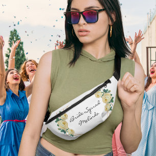 Bride Squad Yellow Floral Pretty Gold Glitter Geo  Bum Bags