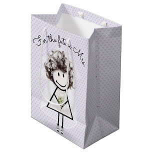 Bride Stick Figure Girl In Lace Dress and Sneakers Medium Gift Bag
