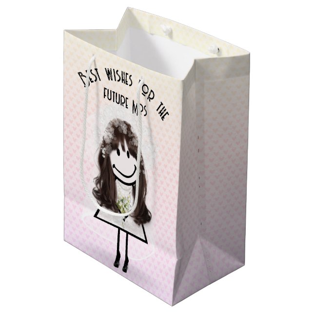Bride Stick Figure Girl On Hearts  Medium Gift Bag (Front Angled)