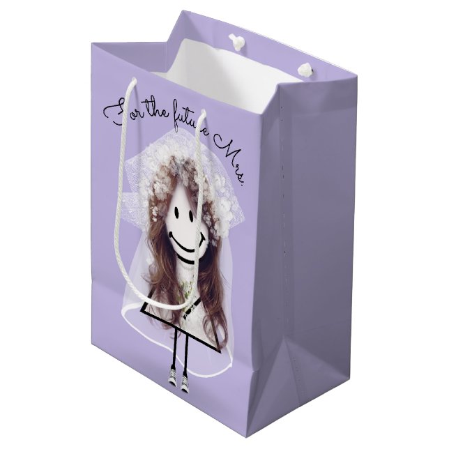 Bride Stick Figure Girl with Bouquet  Medium Gift Bag (Front Angled)