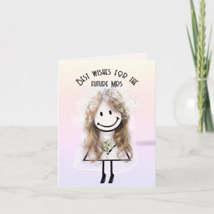 Bride Stick Figure On Hearts  Card
