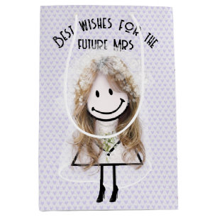 Bride Stick Figure On Lavender Hearts  Medium Gift Bag