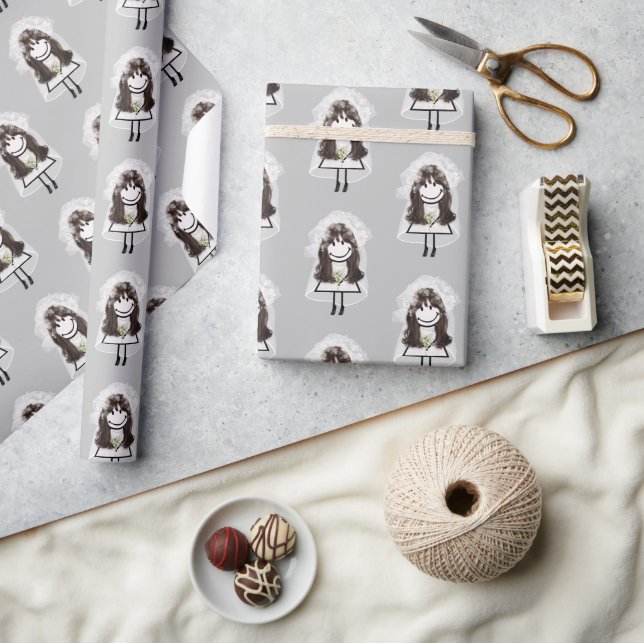Bride Stick Figure with Daisy Bouquet Wrapping Paper (Crafts)