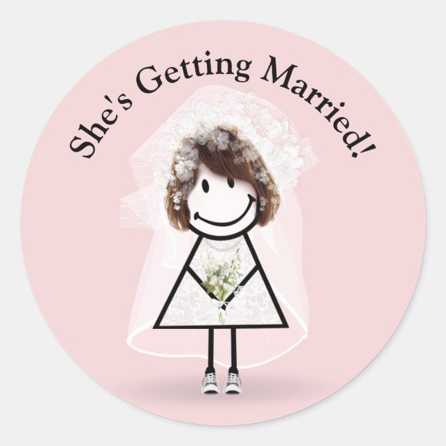 Bride Stick Girl In Sneakers On Pink  Classic Round Sticker (Front)