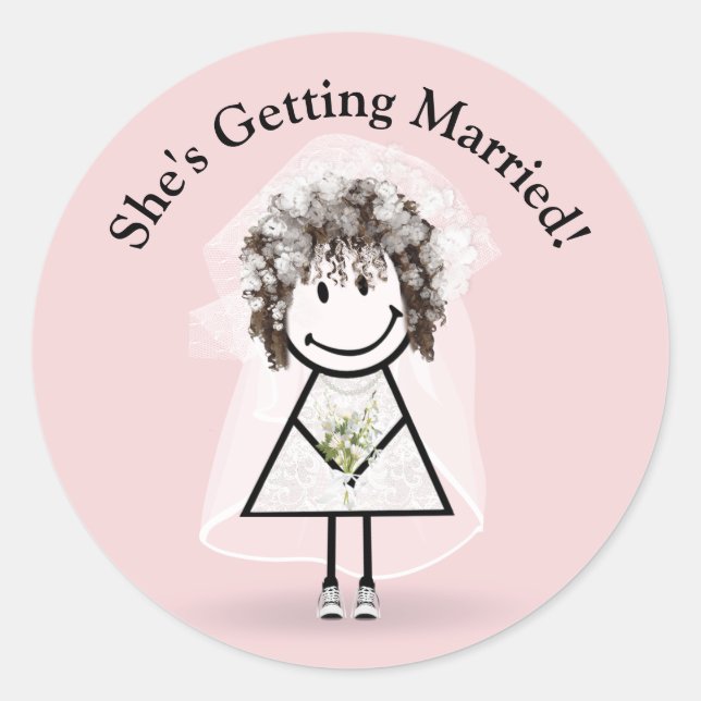 Bride Stick Girl In Sneakers On Pink  Classic Round Sticker (Front)