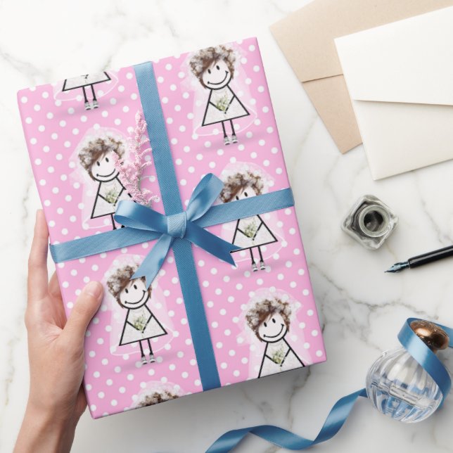 Bride Stick Girl In Sneakers on Polka Dots Wrapping Paper (Gifting)