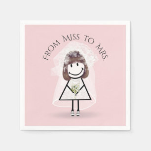 Bride Stick Girl in Sneakers with Daisy Bouquet Napkin