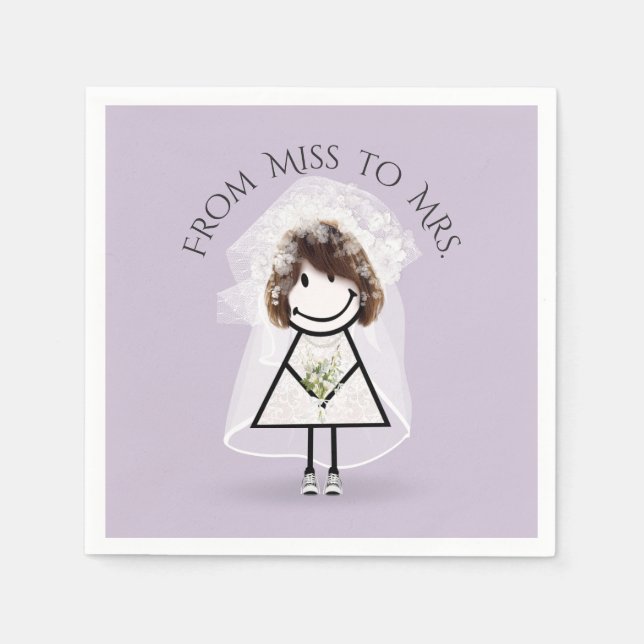 Bride Stick Girl in Sneakers with Daisy Bouquet Napkin (Front)