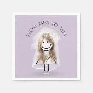 Bride Stick Girl in Sneakers with Daisy Bouquet Napkin